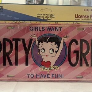 Betty Boop collectible license plate Pink Striped Party Sign lot of 2